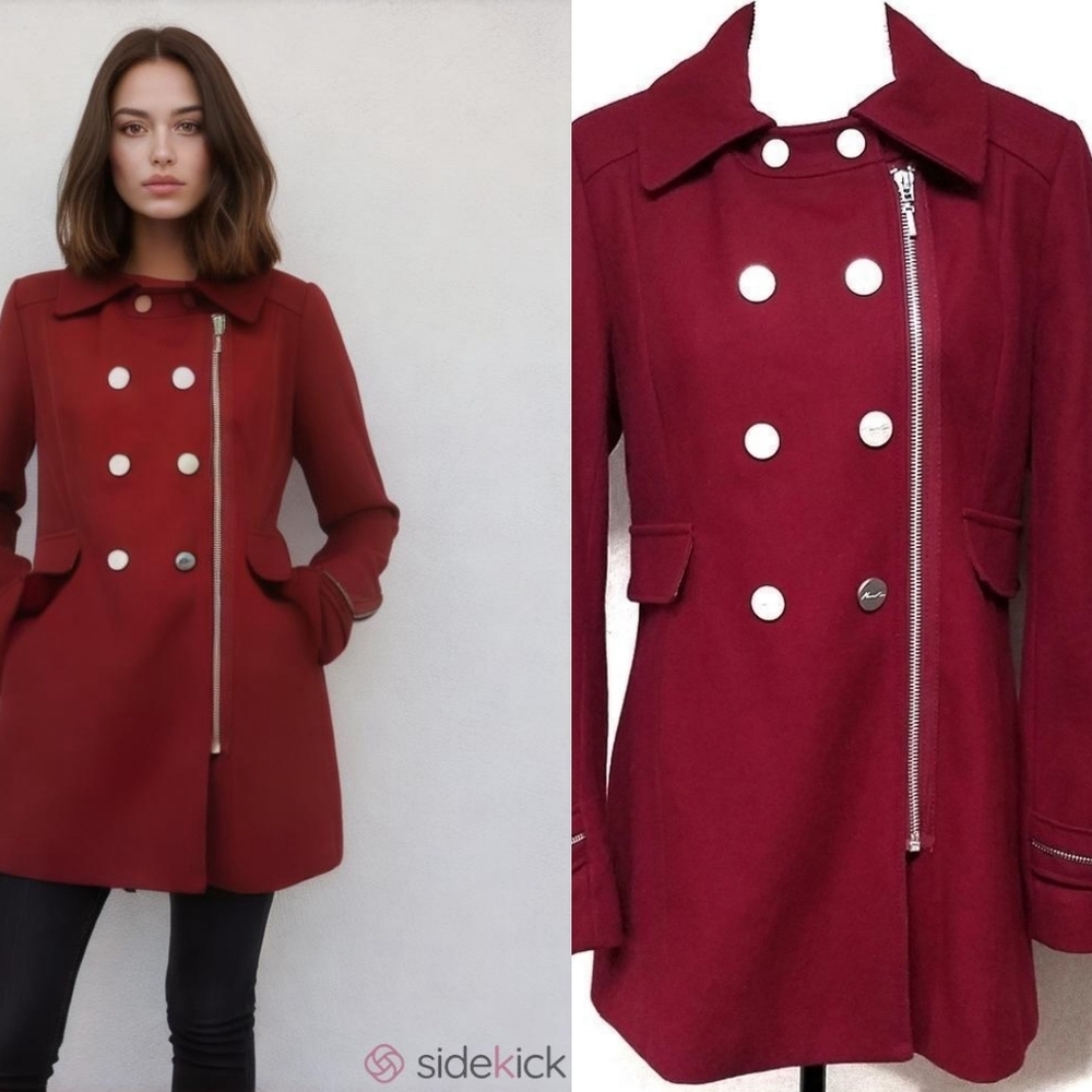 Kenneth Cole New York Vintage 90s Ruby Red Wool Double Breasted Peacoat 10